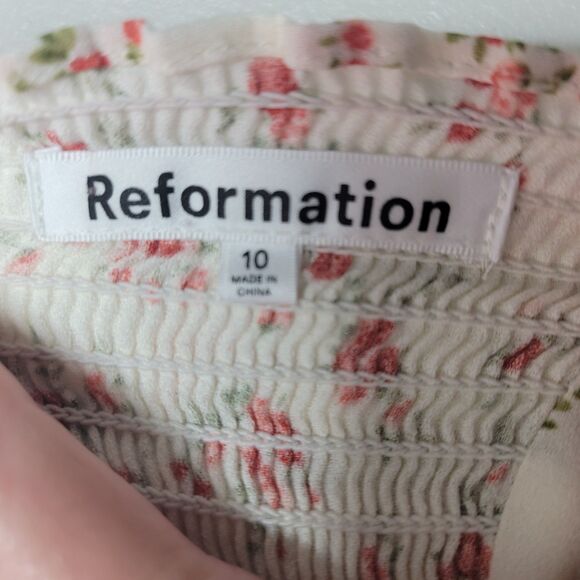Reformation  Dress Sz 10 Hedy Faux Wrap Excellent Spring Mini Floral Guest Ivory - Picture 12 of 17